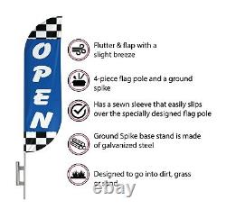 Open for Business Swooper Flag & Pole Kit Ground Spike, 15' Open Feather Tall