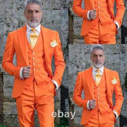 Orange Men Suits 3 Pieces Groom Wedding Tuxedo Party Wear Blazer Business Outfit