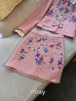 Peach pink embroidered twill tweed pearl skirt jacket blazer jacket suit outfit