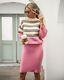 Pink Sweater Jumper Skirt Knit Knitted Stretch Suit Set Outfit Suit 2 Pc Chic