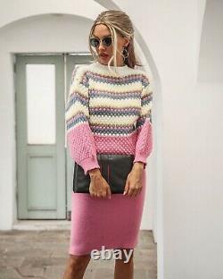 Pink sweater jumper skirt knit knitted stretch suit set outfit suit 2 pc chic