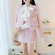 Pink Tweed Plaid Fringe Sequin Jacket Blazer Skirt Suit Set Outfit 2 Pcs