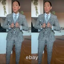 Plaid Women's Suit Business Single Breasted Check Wedding Party Outfit