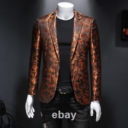 Plus Size M-6XL Men Blazer Stage Outfit Performance Metal Gold Csual Suit Jacket