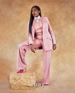 Plus Size Pink Women suits Set 3 Pieces Vest Jacket Pant Commuting Formal Outfit