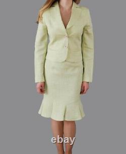 Skirt high waisted office green work outfit flax elegant ladies peplum hem light