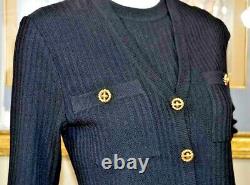 St. John Black Ribbed Knit 2 Piece Outfit Work/Office Dress Size 4 S