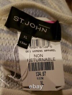 St. John White & Chambray Sweater & Blue Santana Pant Outfit Size XL/14 NWT
