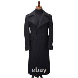 Thick Greatcoat Wool Men Suit Peaked Lapel Outfit One Piece Long Overcoat Jacket