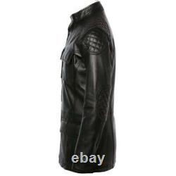 Timber Black 3/4 Long Winter Coat Men Leather Jacket Trench Biker Outfit Street