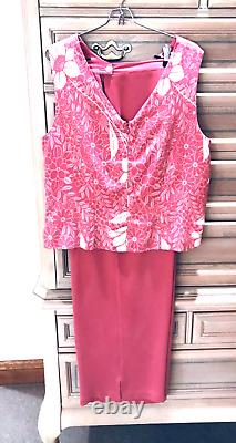 Tommy Bahama Rose Pink Blouse Shirt & Capri Pant Outfit Suit L 14 Msrp $220