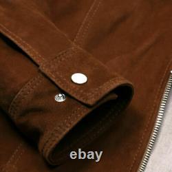 Trendy Outfit Men's Sheepskin Suede Leather Jacket Biker TAN Zip Up Premium Coat