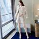 Tweed Beige White Plaid Fringed Sheath Dress Blazer Jacket Suit Outfit Set