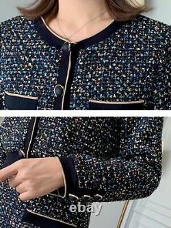 Tweed plaid black gold multicolor sequin skirt jacket blazer suit set outfit 2