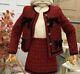 Tweed Plaid Red Gold Black Bow Skirt Blazer Jacket Suit Outfit Set 2 Lux