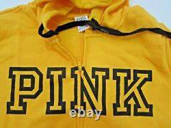 Victoria Secret Pink GOLD GLOW BLACK LOGO SWEAT SHIRT HOODIE CLASSIC PANT SET XL