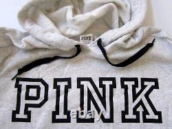 Victoria Secret Pink GRAY BLACK LOGO PULLOVER HOODIE SWEAT SHIRT PANT XL 2XL SET