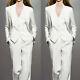 White Women Suit Office Work 3 Pieces Blazer Pant Vest Formal Prom Ladies Outfit