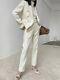 White Gold Plaid Fringe Pants Trousers Double Breasted Blazer Jacket Suit Outfit