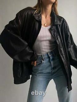 Women 90's Fashion Leather Jacket Vintage Leather Oversized Bomber Jacket Outfit