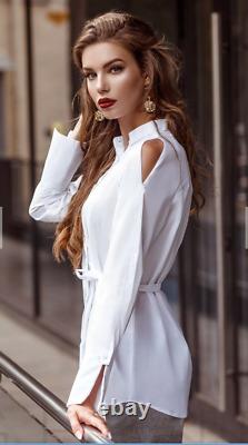 Women White Cotton Cold Sleeve Shirt Formal Travel Party Wear outfit For Him