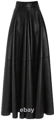 Women's Black Genuine Lambskin Leather Maxi Skirt Leather Outfit Ankle Skirt