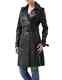 Women's Black Leather Celebrity Trench Coat Outfit Leather Coat Lc 008