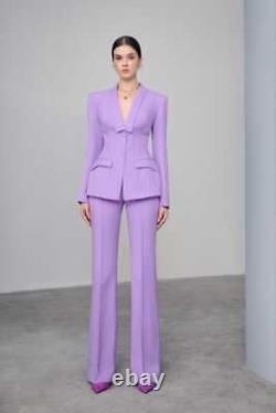 Women's Custom Made 2Pc Suit lavender Cotton Single Breasted Blazer Party Outfit