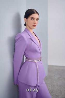 Women's Custom Made 2Pc Suit lavender Cotton Single Breasted Blazer Party Outfit