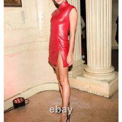 Women's Genuine Red Leather Celebrity Dress, Leather Outfit, Leather Red Dress