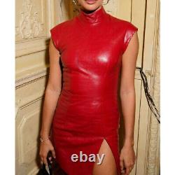 Women's Genuine Red Leather Celebrity Dress, Leather Outfit, Leather Red Dress