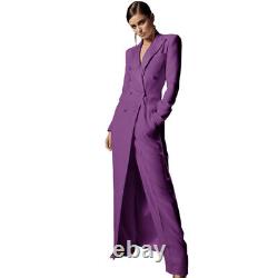 Women's Suit Slim 2 Pieces Peak Lapel Evening Party Outfit Wedding Long Blazer