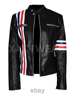 Womens Easy Rider Classic Moto Racer Biker Outfit Real Sheepskin Leather Jacket