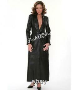 Womens Elegant Lambskin Leather Dress Full Length Sexy Outfit Black Long Dress