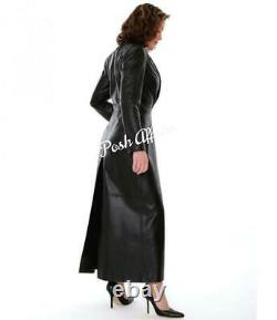 Womens Elegant Lambskin Leather Dress Full Length Sexy Outfit Black Long Dress