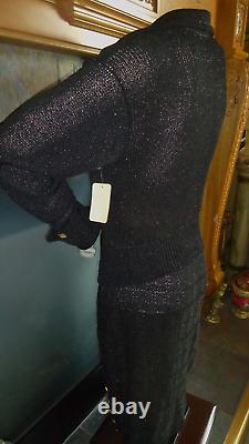 Zang Toi Vintage W Tags 2PC Outfit Black Metallic Knit Sweater & Skirt Set M/L