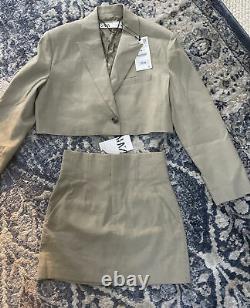 Zara Linen Cropped Blazer & Skirt Co Ord Matching Set Outfit Size M BNWT $169