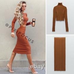 Zara New 2 Piece Knit Co-ord Set Skirt + Sweater Top Red Orange M Medium