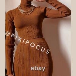 Zara New 2 Piece Knit Co-ord Set Skirt + Sweater Top Red Orange M Medium