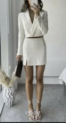 Zara Oyster White Cropped Blazer & Skirt Co Ord Matching Set Outfit Size S BNWT