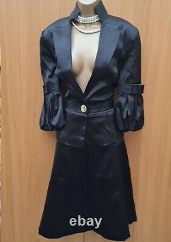 14 Royaume-uni Karen Millen Noir Satin Smart Cocktail Jupe Formelle & Veste Costume Outfit