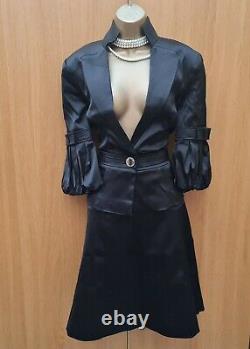 14 Royaume-uni Karen Millen Noir Satin Smart Cocktail Jupe Formelle & Veste Costume Outfit