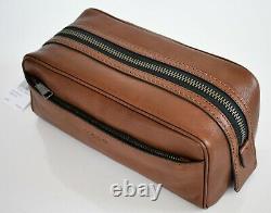 $195 New Authentic Coach Dark Brown Saddle Calf Leather Toiletry Dopp Kit
