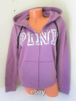 Bling Victoria Secret Pink Mauve Ice Logo Sueat Zip Hoodie Classic Pant Set L XL