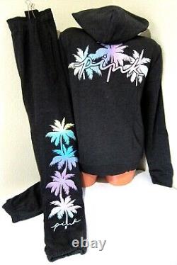 Bling Victoria Secret Rose Palme Tree Shine Logo Sweat Shirt Hoodie Pant Set L XL