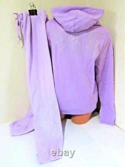 Bling Victoria Secret Rose Rhinestone Logo Swat Stirt Hoodie Pant Set XL Ou 2xl