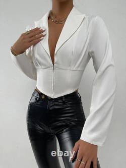 Chemise à col corset en coton blanc pour femmes : tenue d'affaires décontractée, luxueuse et élégante