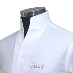 Chemise blanche à col haut en coton 100% pour homme de grande taille pour une tenue de marié de mariage à col ouvert