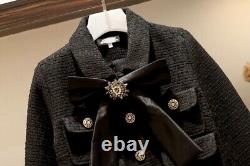 Chic Luxe Twill Tweed Jupe En Or Blazer Veste Costume Ensemble Tenue Crème Noir