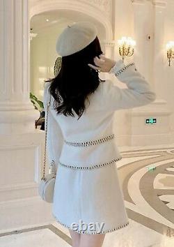 Classic Chic Blanc Noir Perle Tweed Jupe Blazer Veste Costume Ensemble